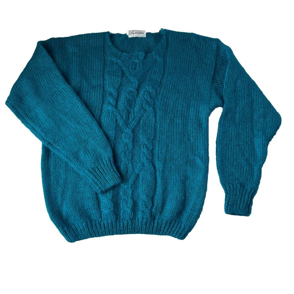 Distinction Teal Knit Sweater Mohair Acrylic Medium